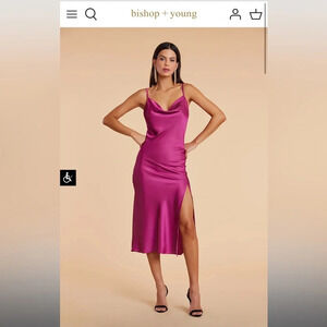 NWT bishop & young small glam bias cut black slip dress side slit